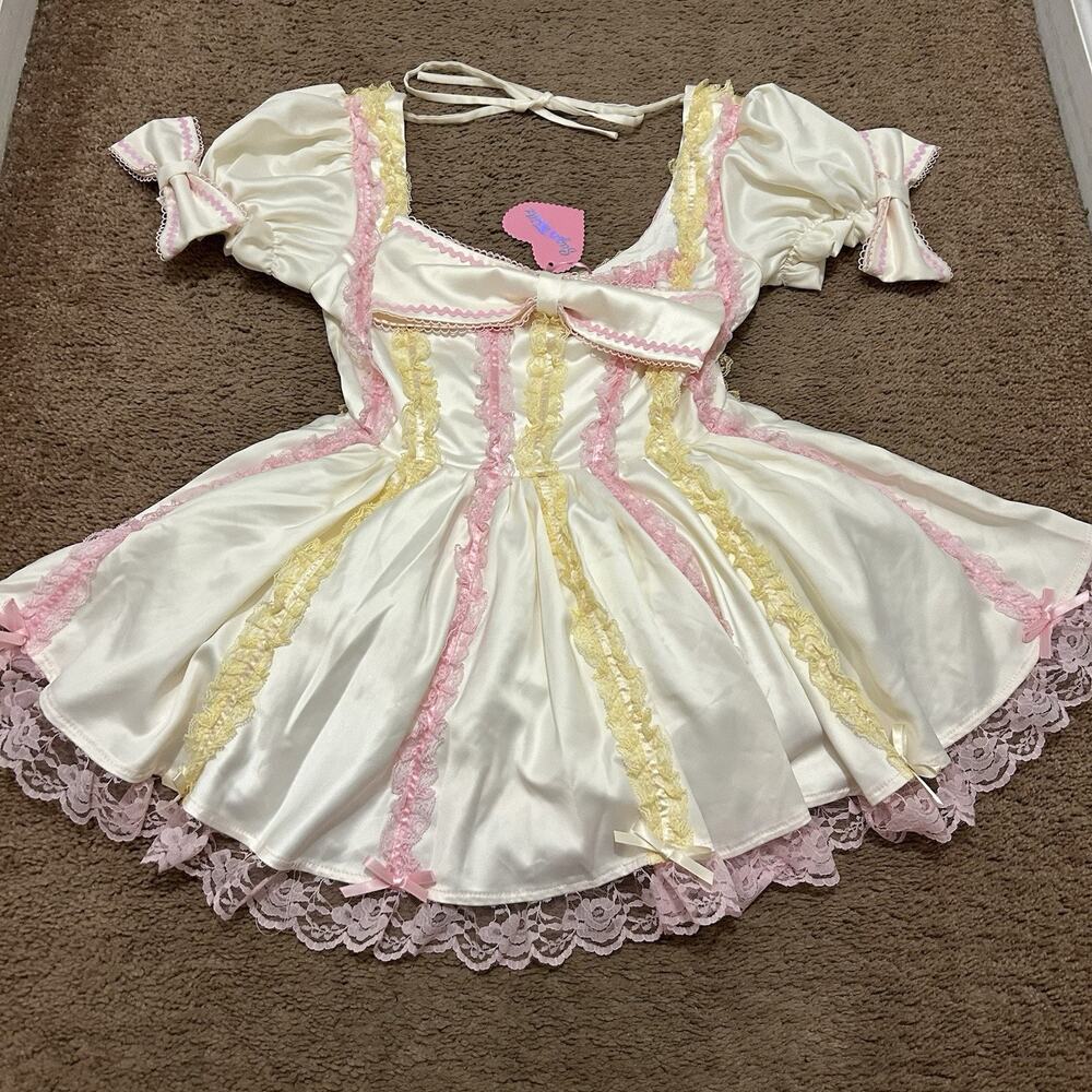 Sugar Thrillz Clowncore Circus Sateen Puff Sleeve Ruffled Mini Size XS Sold Out!